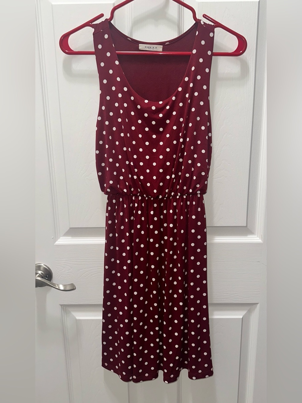 Gilli Burgundy with White Polka Dot Sleeveless Maxi Dress